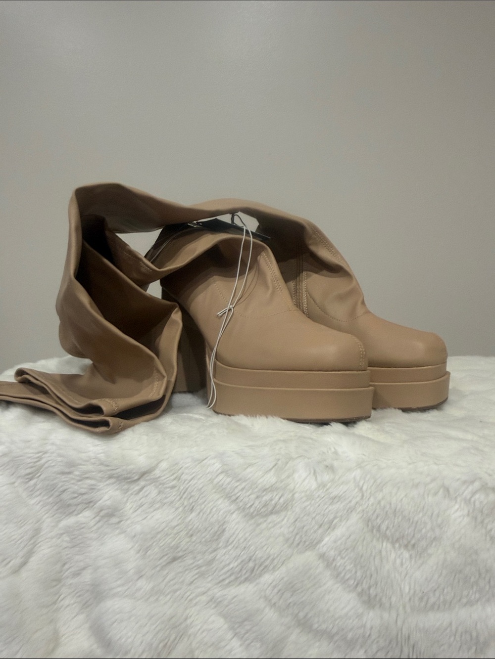 NWT Forever 21 Nude Beige Platform Thigh-High Boots